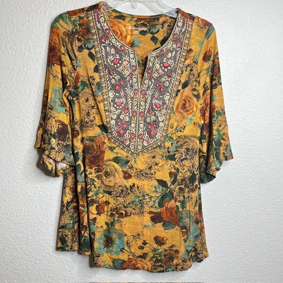 Soft Surroundings Stunning Jewel Tone Floral Boho Tunic Top Size Small - Picture 2 of 13